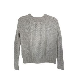 J Crew Grey Lambswool Blend Cable Knit Sweater Chunky Crewneck XS Dark Academia